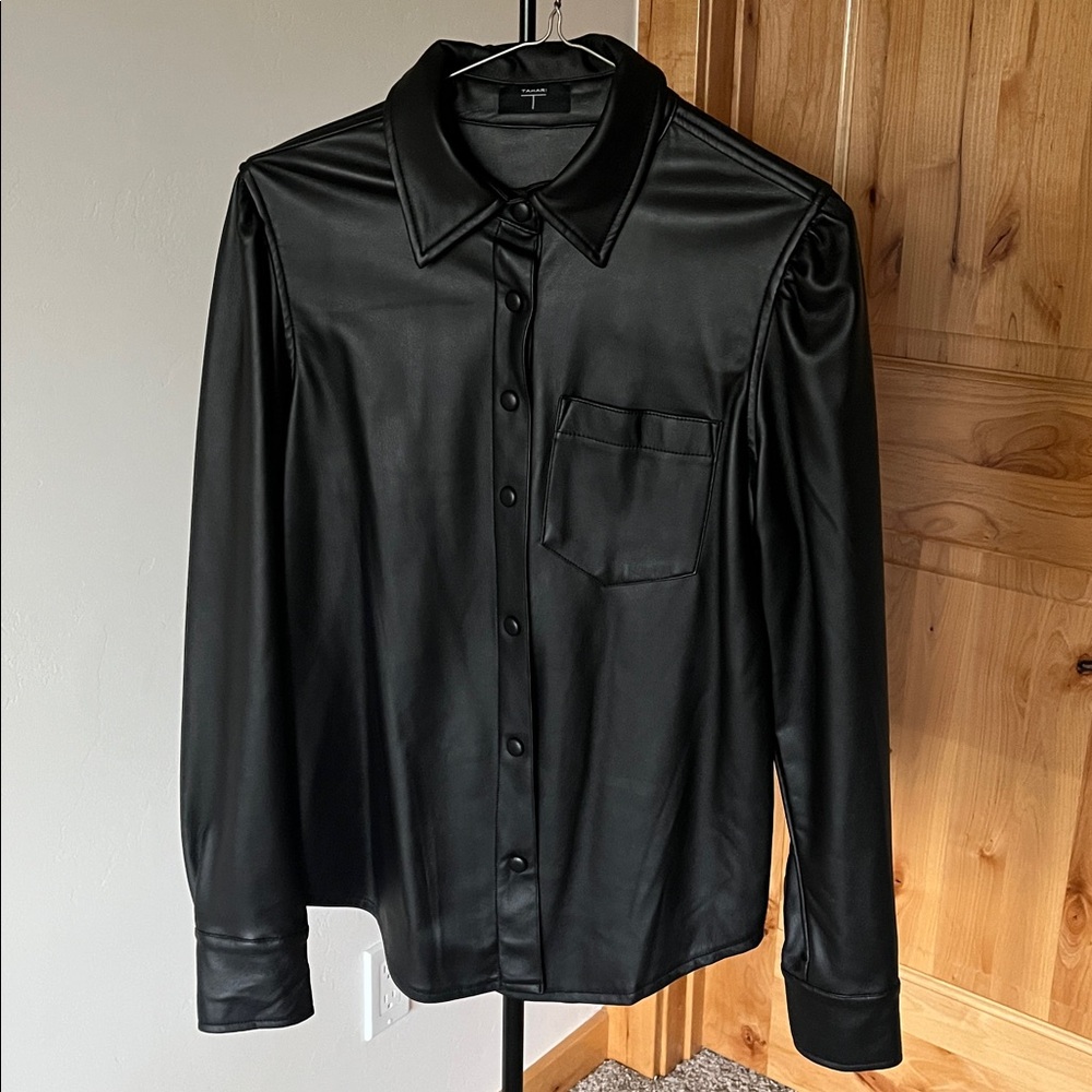 Tahari Black Faux Leather Shirt